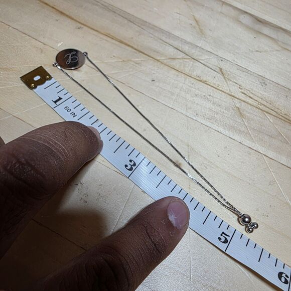 ATI Sterling Silver 925 Letter "L" Engraved Disc Bolo Slide Bracelet Adjustable - Picture 4 of 5